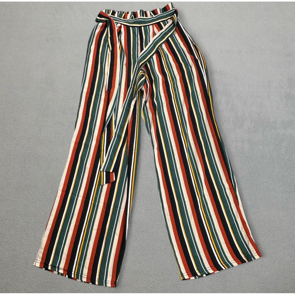 NWT Fashion Nova Love Me Now Pants S Multicolor Striped Wide Leg Colorful Tie